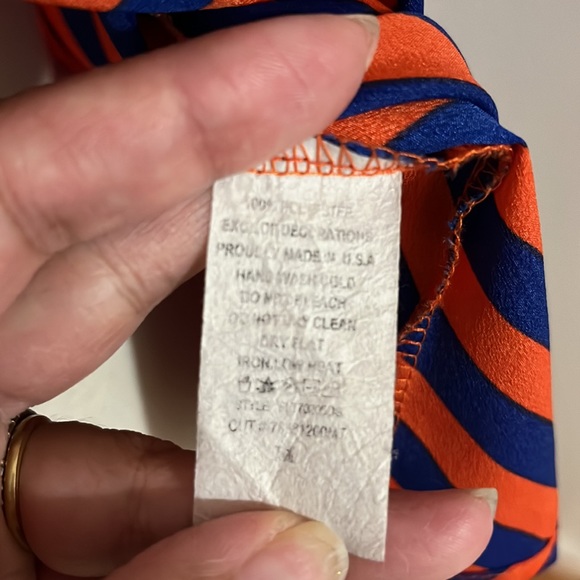 Foreign Exchange Blue and Orange Diagonal Stripe Blouse with Back Zipper Sz Med - Picture 9 of 9